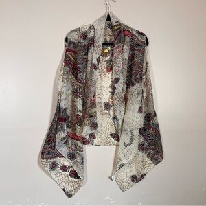 LAVELLO Vtg 90s Chiffon Topper Beige Red Paisley Convertible Vest OS Boho Hippie